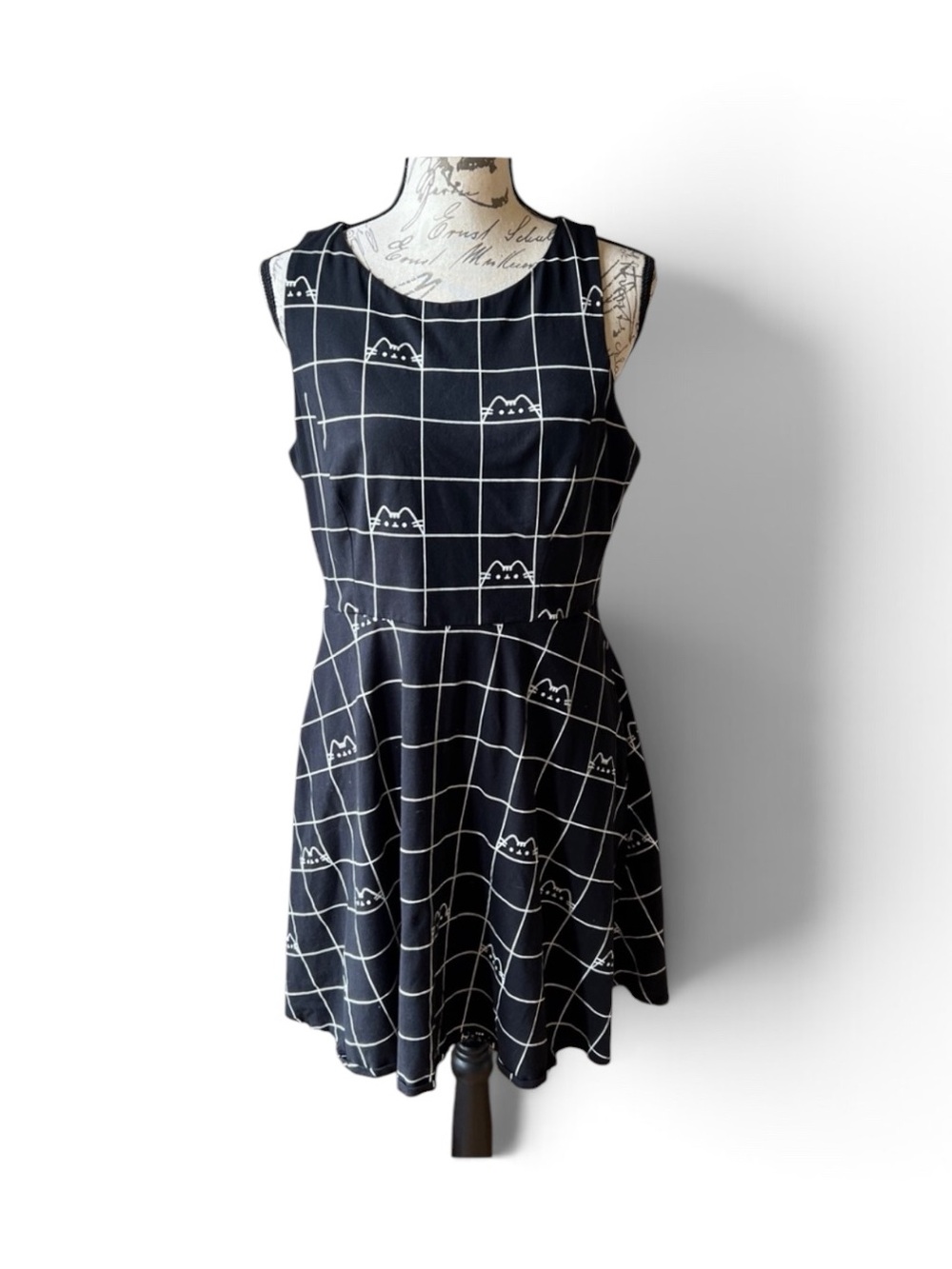 Pusheen Fit Flare Skater Dress Black Sz L